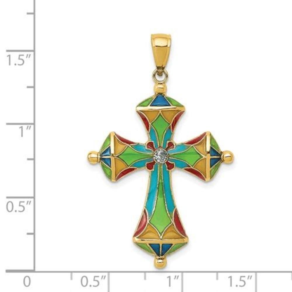 14k Gold Multi- Color Enamel Cross - Picture 9 of 13